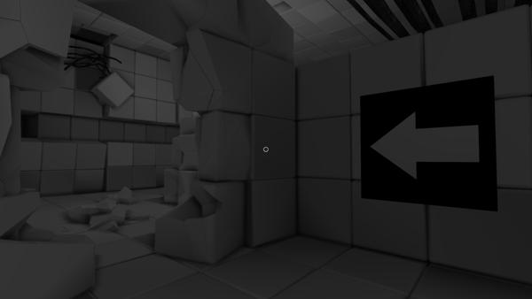 An arrow pointing through a collapsed wall.