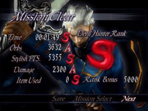 Results screen for Devil May Cry 3